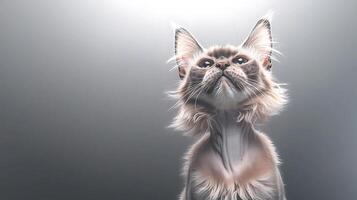 Majestic cat gazing upwards with illuminated background, capturing a serene and curious moment photo