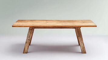 Rustic wooden table positioned centrally against a soft gradient background, ideal for interior design photo