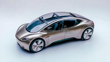 Sleek futuristic car model with panoramic roof displayed on a neutral background, showcasing design photo