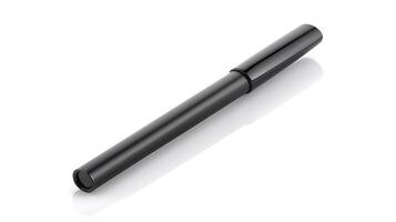 Sleek black pen resting on a reflective surface with soft lighting, ideal for office settings photo