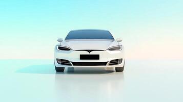 Sleek white electric car parked in a minimalist setting with a soft gradient background photo