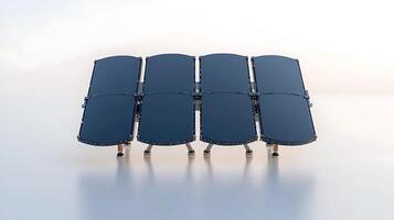 Solar panels arranged in a modern setup reflecting sunlight against a serene background photo
