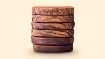 Stack of beautifully crafted wooden coasters showcasing natural grain patterns against a soft background photo