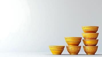 Stacked yellow decorative bowls on a minimalist background, showcasing craftsmanship and design photo