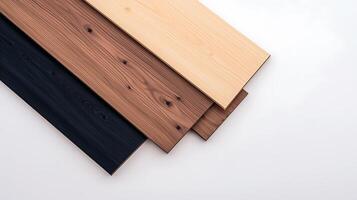 Various wooden planks in different shades arranged on a light background for design use photo