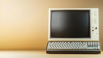 Vintage computer setup on a neutral background highlighting retro technology and nostalgia photo