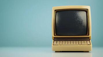 Vintage computer on a minimalist background with soft lighting, evoking nostalgia and retro tech photo