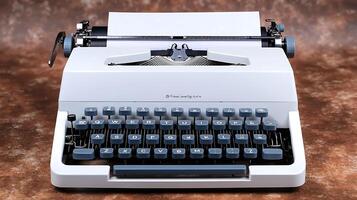 Vintage typewriter on a textured brown background, showcasing its keys and design for nostalgic use photo