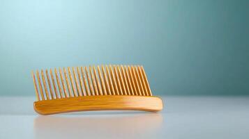 Wooden comb resting on a smooth surface with a soft gradient background, showcasing simplicity and elegance photo