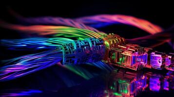 A colorful cable with a lighted up end photo