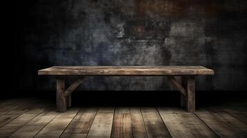 An empty table in front of a wall photo