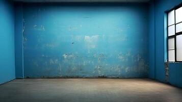 An empty room with blue walls and a window photo