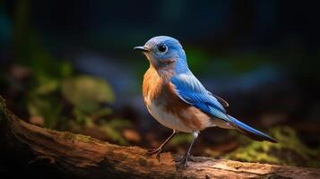 A blue bird is sitting on a branch photo