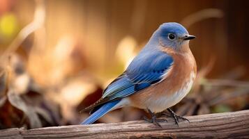A blue bird sitting on a branch photo