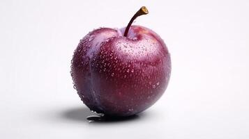 A single plum is shown on a white background photo