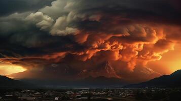 A large cloud of smoke is seen over a town photo