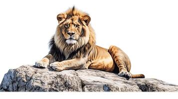 A lion is sitting on a rock photo