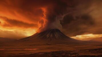 A volcano erupting in the middle of a desert photo