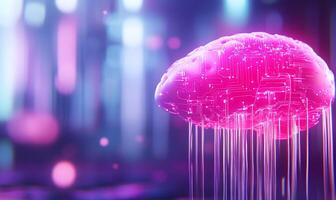 A futuristic brain design with circuits, symbolizing technology and intelligence. photo