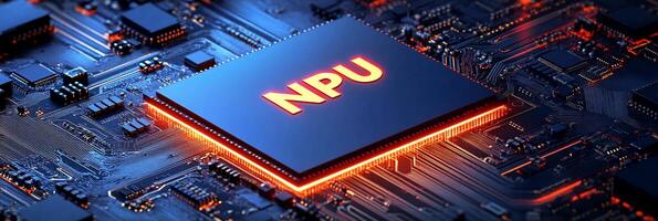 A close-up of a circuit board featuring an NPU chip for processing. photo