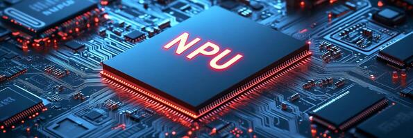 Close-up of a circuit board featuring an NPU chip for processing. photo