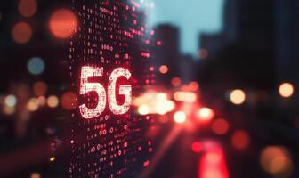 Digital representation of 5G technology in an urban setting. photo