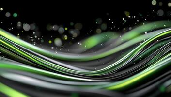 Abstract waves in green and black with shimmering particles. photo