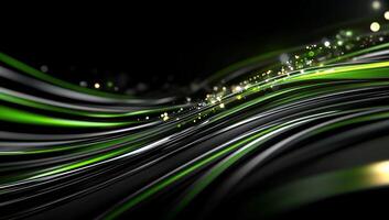Abstract wave design with green and black colors, evoking motion. photo