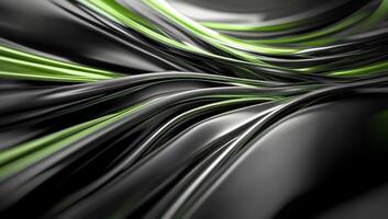 Black and green abstract background with waves photo