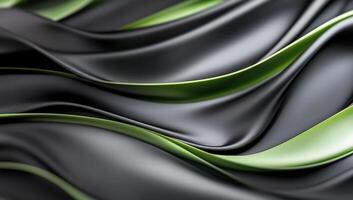 Black and green silk background with waves photo