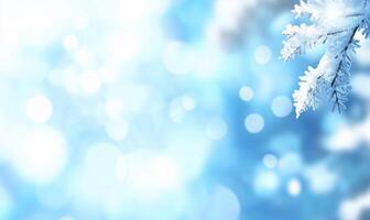A serene winter scene with snowflakes against a soft blue background. photo