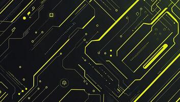 Abstract digital circuit design with neon lines on a dark background. photo