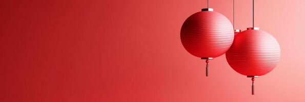 Red chinese lanterns hanging on a red background photo