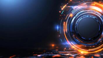 A futuristic technology background with glowing lights photo