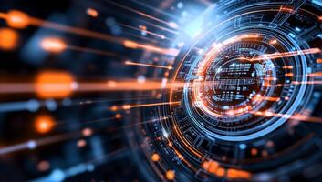 Abstract digital design with glowing lines and circular patterns. photo