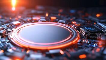 A futuristic, abstract design featuring glowing circular elements. photo