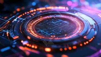 Abstract digital design featuring glowing circuits and data patterns. photo