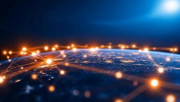 A digital representation of global connectivity and networks around Earth. photo