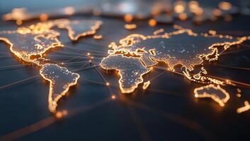 A glowing world map design representing global connectivity. photo