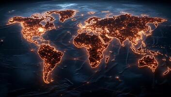 A glowing map of the world highlighting connectivity and networks. photo