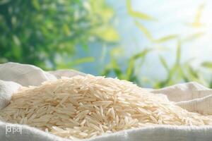 A pile of white rice on a cloth photo