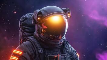 Astronaut in a cosmic environment with vibrant colors and effects. photo