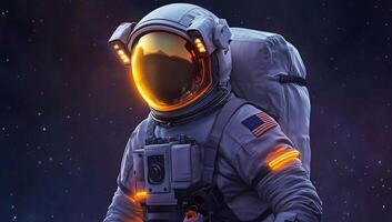 Astronaut in space with a camera, showcasing exploration and technology. photo