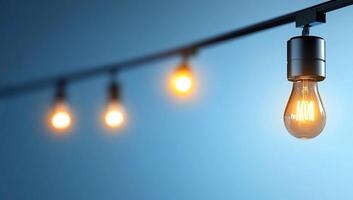 A string of light bulbs on a blue background photo