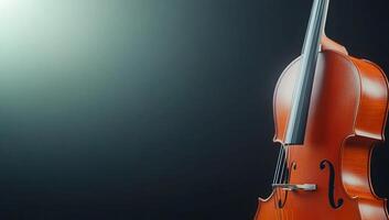 A close-up of a violin showcasing its elegant curves and craftsmanship. photo