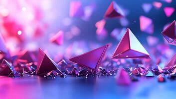 Abstract scene with floating geometric shapes in vibrant colors. photo