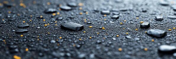 Close-up of wet surface with droplets and small stones. photo