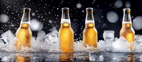Beer bottles in water with ice photo