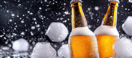 Two beer bottles in ice and water photo