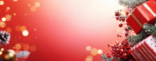Christmas background with presents and garland photo